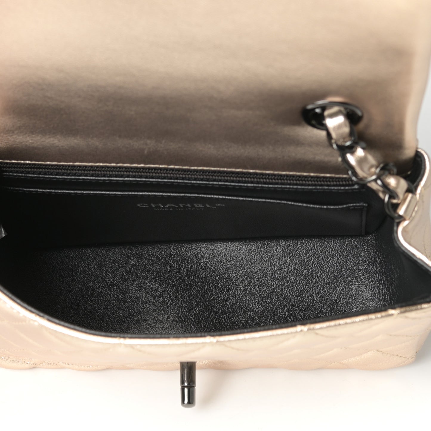 Metallic Lambskin Quilted Mini Rectangular Flap Gold Black