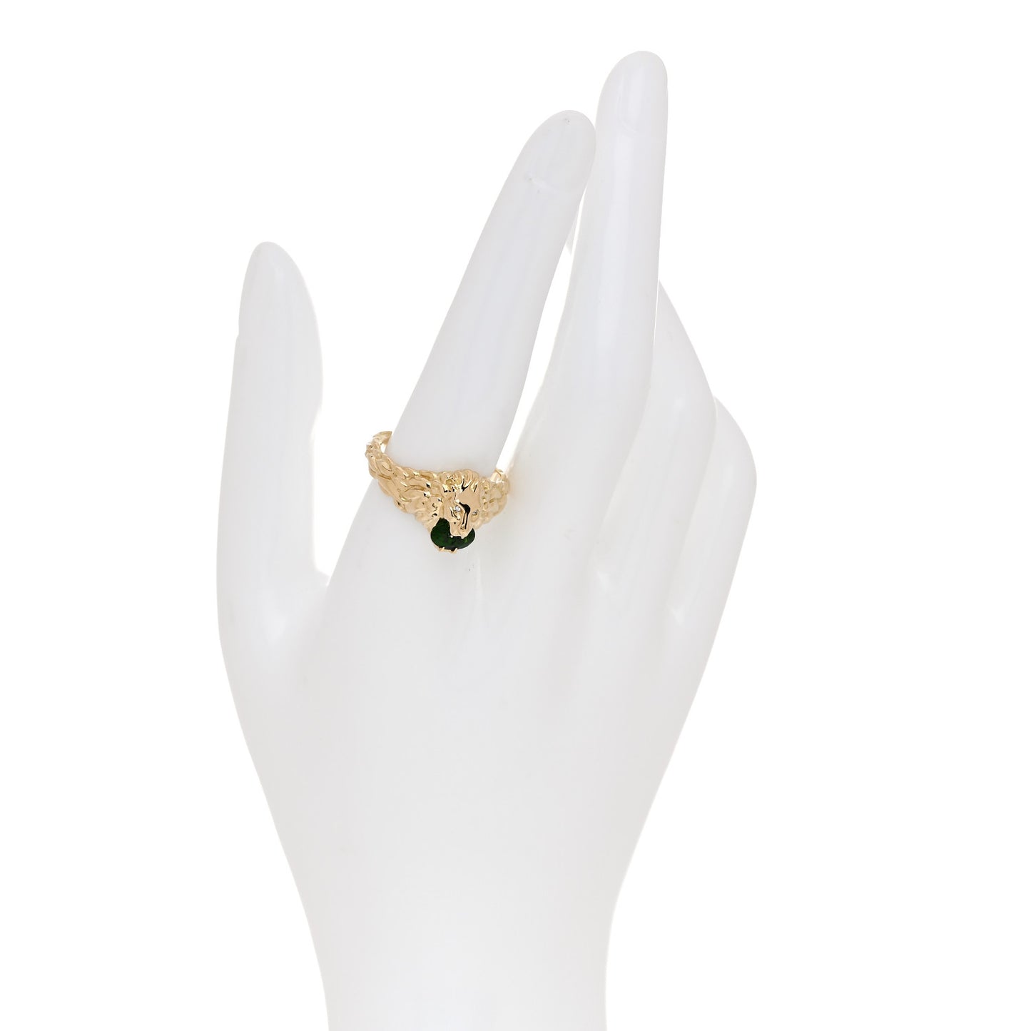 18K Yellow Gold Diamond Chrome Diopside Lion Head Ring 58 8.5