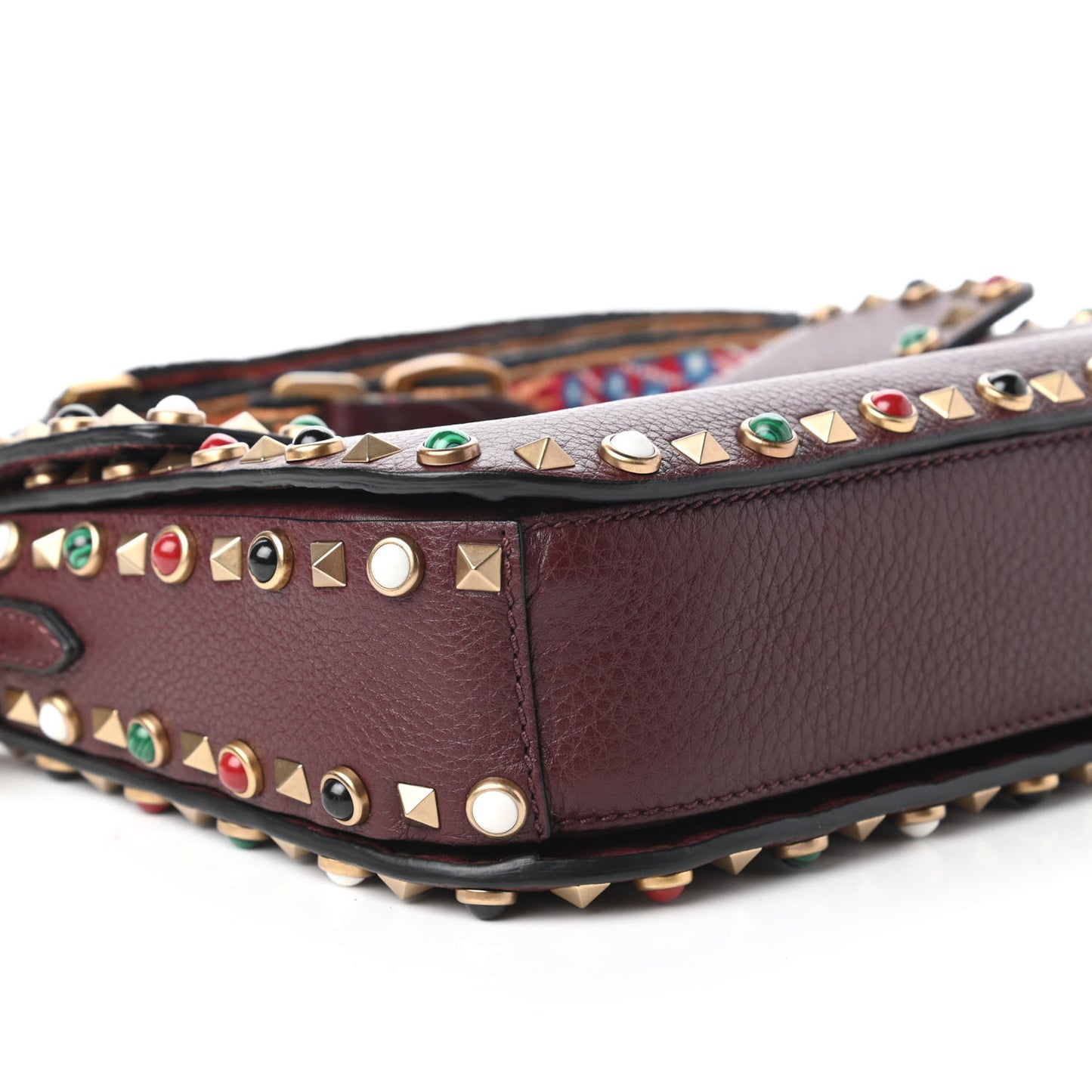 Calfskin Enchanted Wonderland Medium Guitar Strap Rockstud Rolling Flap Saddle Bag Rubin