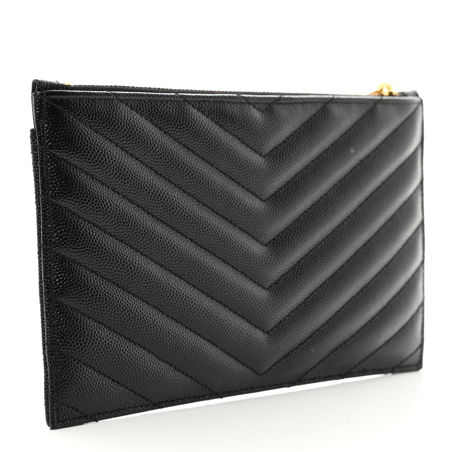 Saint Laurent Grain De Poudre Chevron Monogram Bill Pouch Black 3 of 8