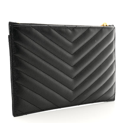 Saint Laurent Grain De Poudre Chevron Monogram Bill Pouch Black 3 of 8