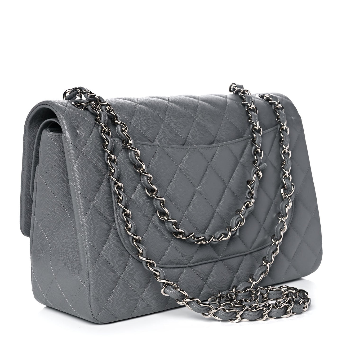 Caviar Quilted Jumbo Double Flap Grey
