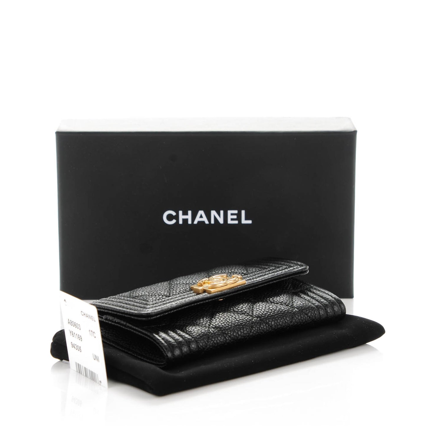 Caviar Quilted Boy Flap Card Holder Black