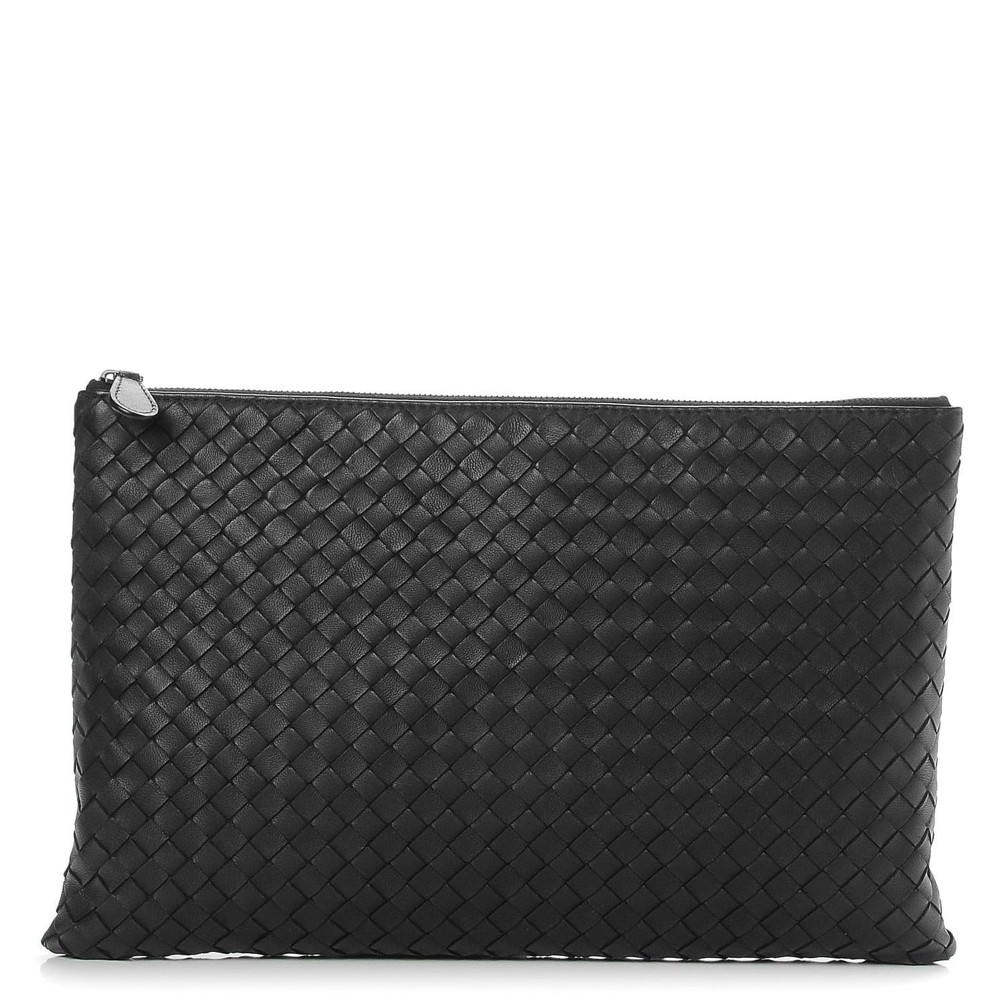Nappa Intrecciato Large Flat Zip Biletto Pouch Nero Black