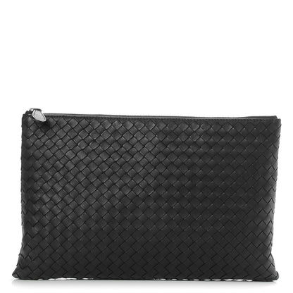 Bottega Veneta Nappa Intrecciato Large Flat Zip Biletto Pouch Nero Black 1 of 7