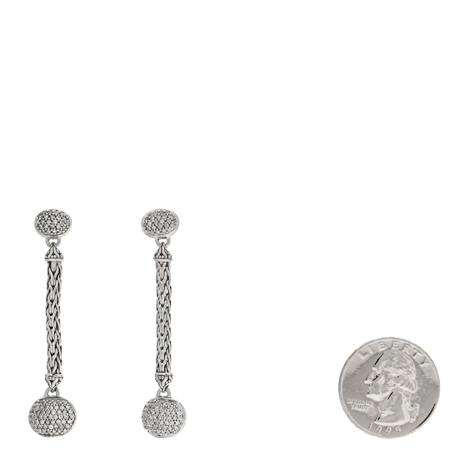 John Hardy Sterling Silver 18K Yellow Gold Diamond Classic Chain Drop Earrings 2 of 4