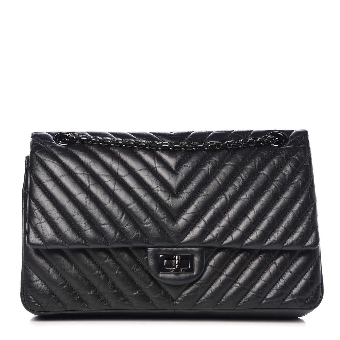 Aged Calfskin Chevron Quilted 2.55 Reissue 226 So Black