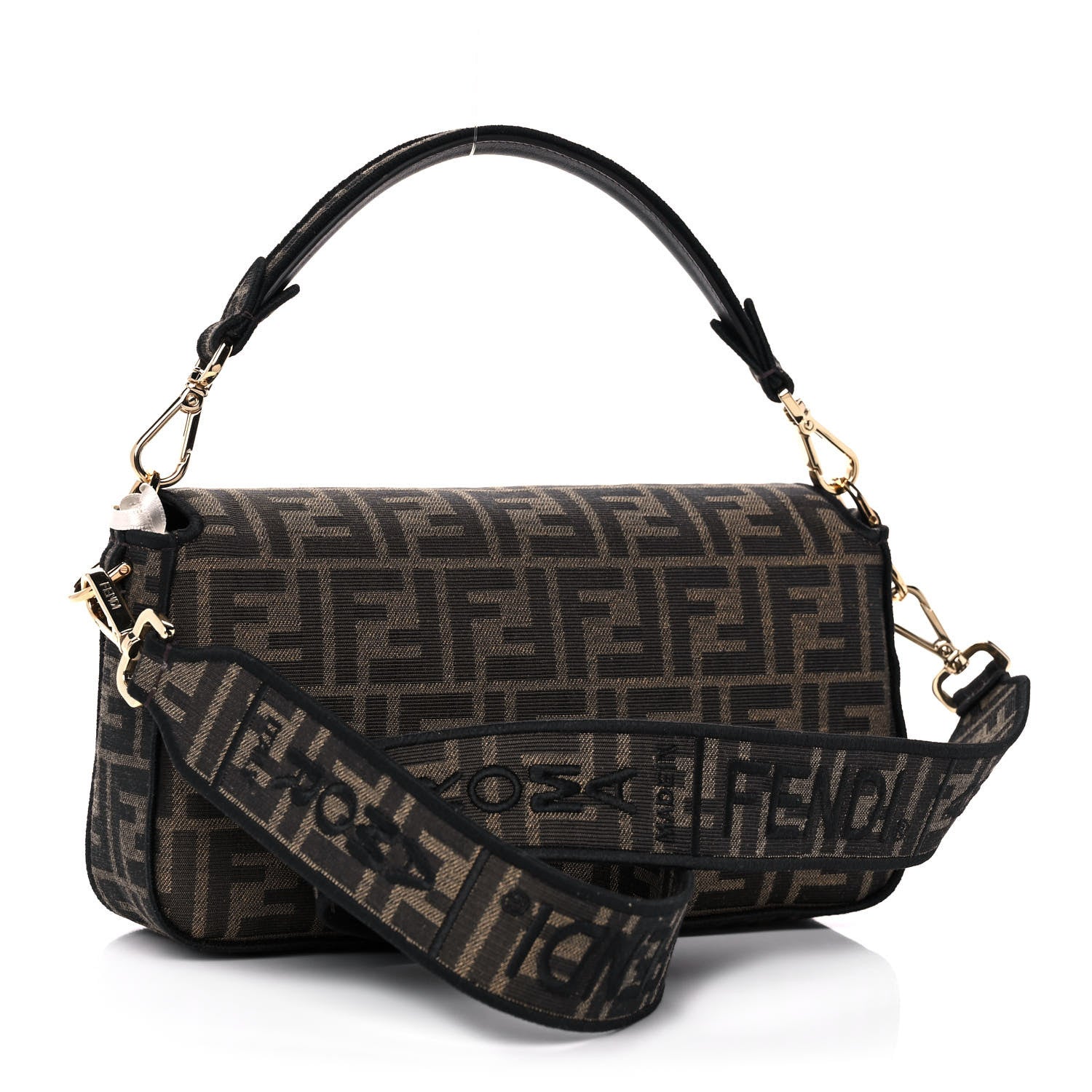 Fendi Fabric Jacquard FF 1974 Medium Baguette Tobacco Moro Black 3 of 12