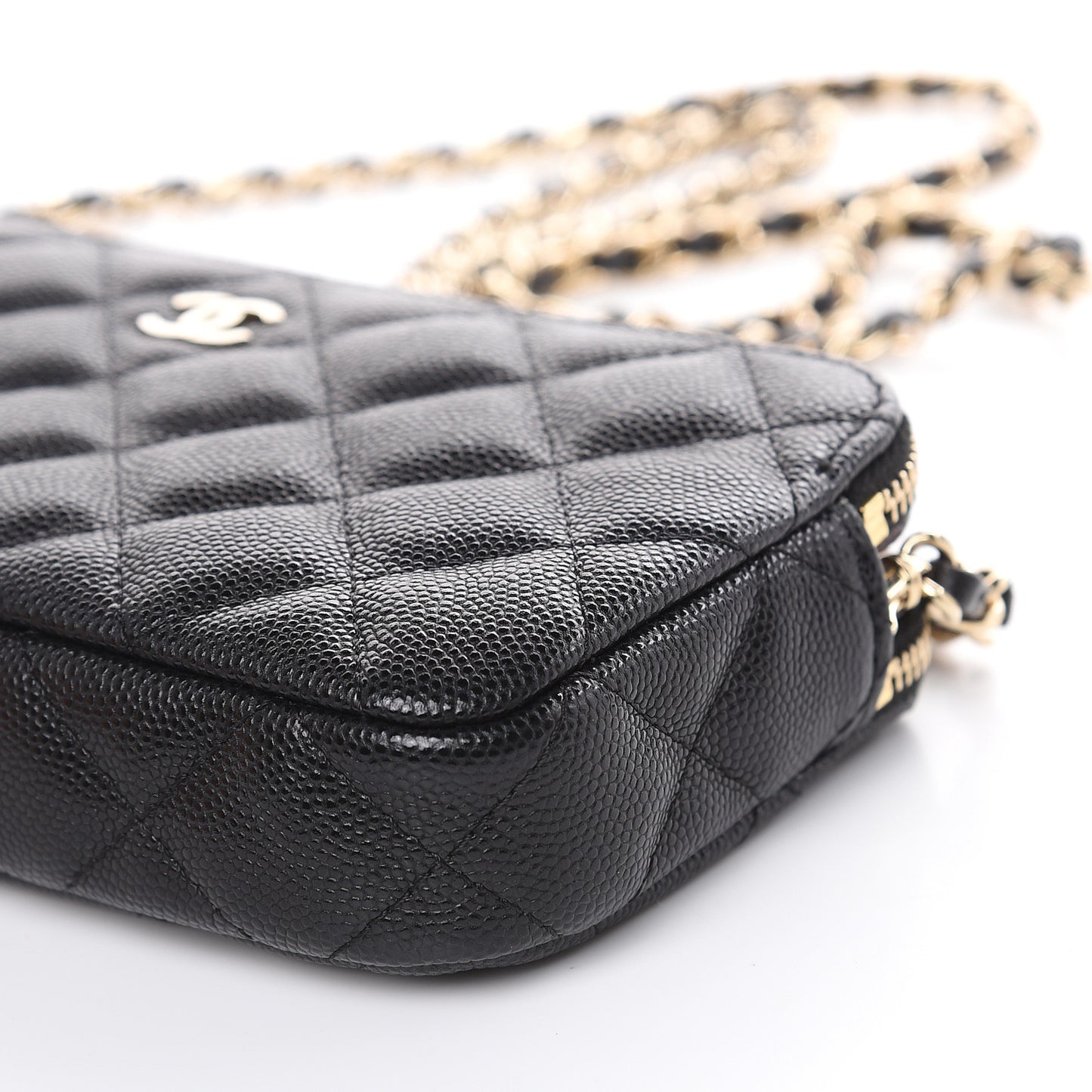 Caviar Quilted Small Clutch With Chain Black
