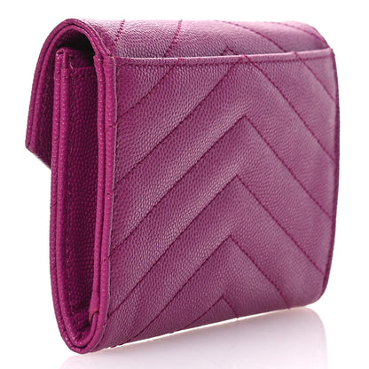 Saint Laurent Grain De Poudre Matelasse Chevron Small Monogram Envelope Wallet Dark Grape 3 of 7