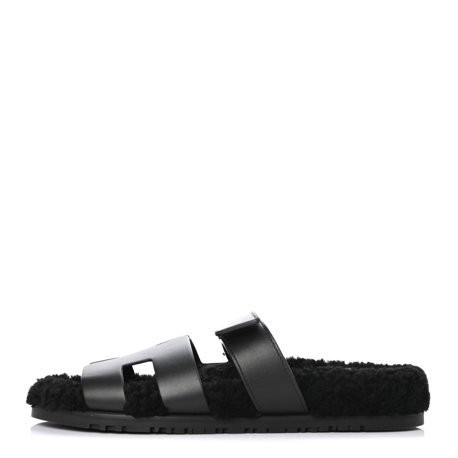 Hermes Calfskin Woolskin Womens Chypre Sandals 41 Black 1 of 9