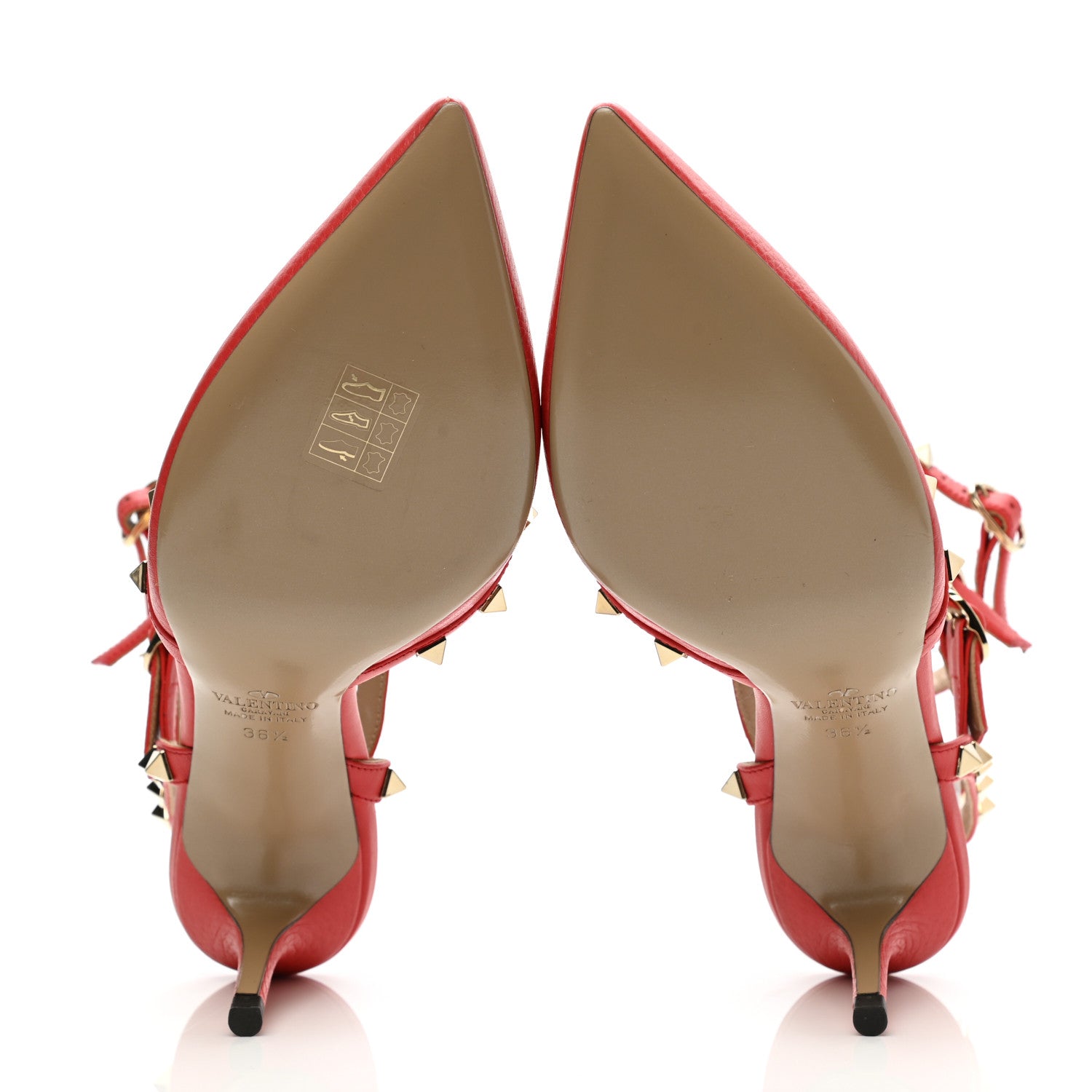 Valentino Garavani Pebbled Calfskin Rockstud Ankle Strap 65mm Pumps 36.5 Deep Coral 5 of 9