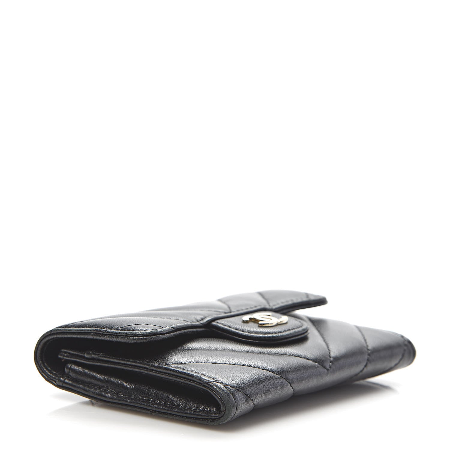 Chanel Lambskin Chevron Quilted Flap Card Holder Black 4 of 8