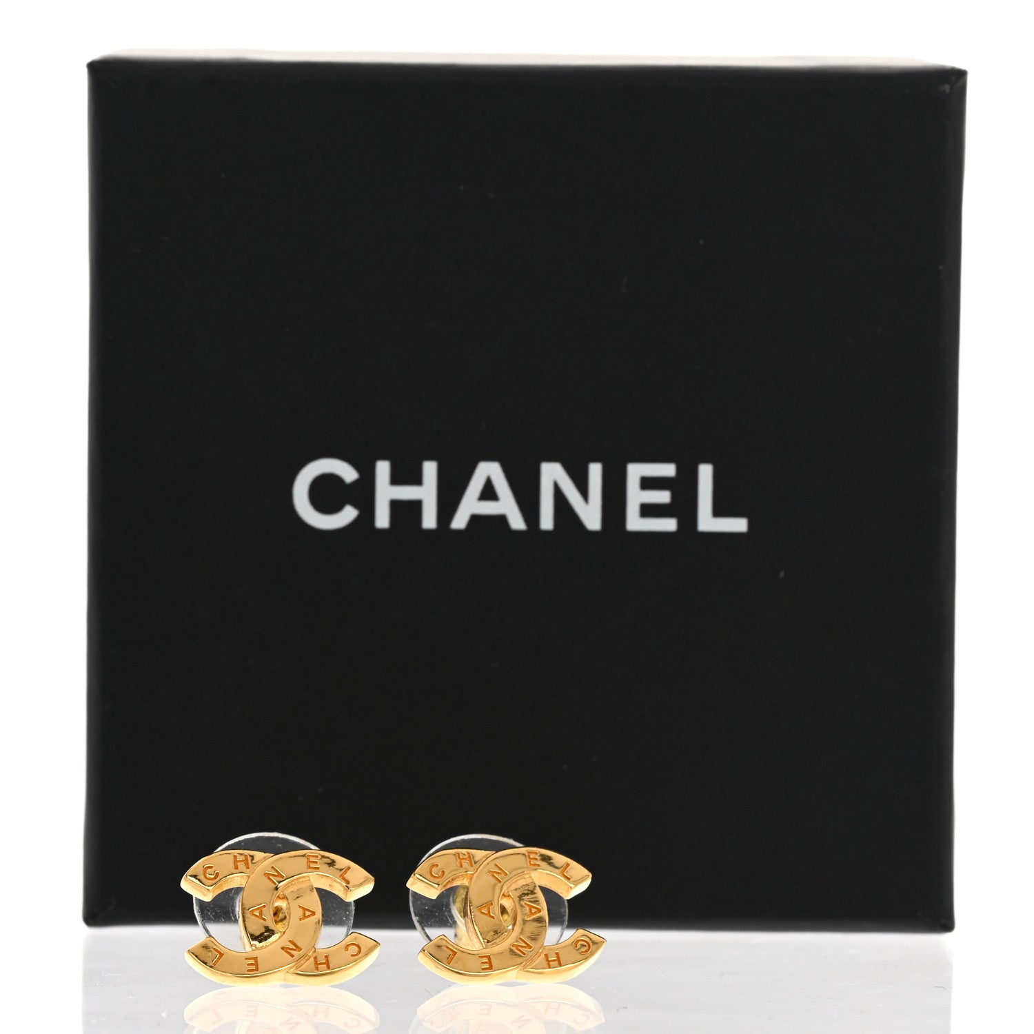Chanel Metal CC Paris Button Stud Earrings Gold 5 of 5