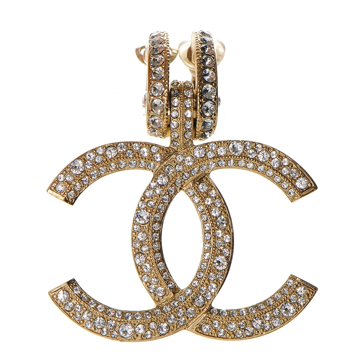 Chanel Crystal CC Single Clip On Earring Gold 1 of 4