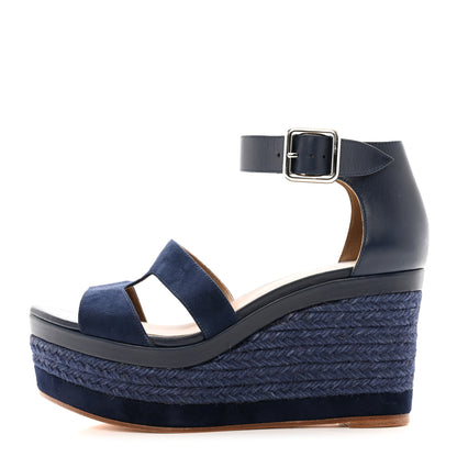 Hermes Suede Ilana Espadrille Wedge Sandals 36 Bleu Indigo 1 of 8