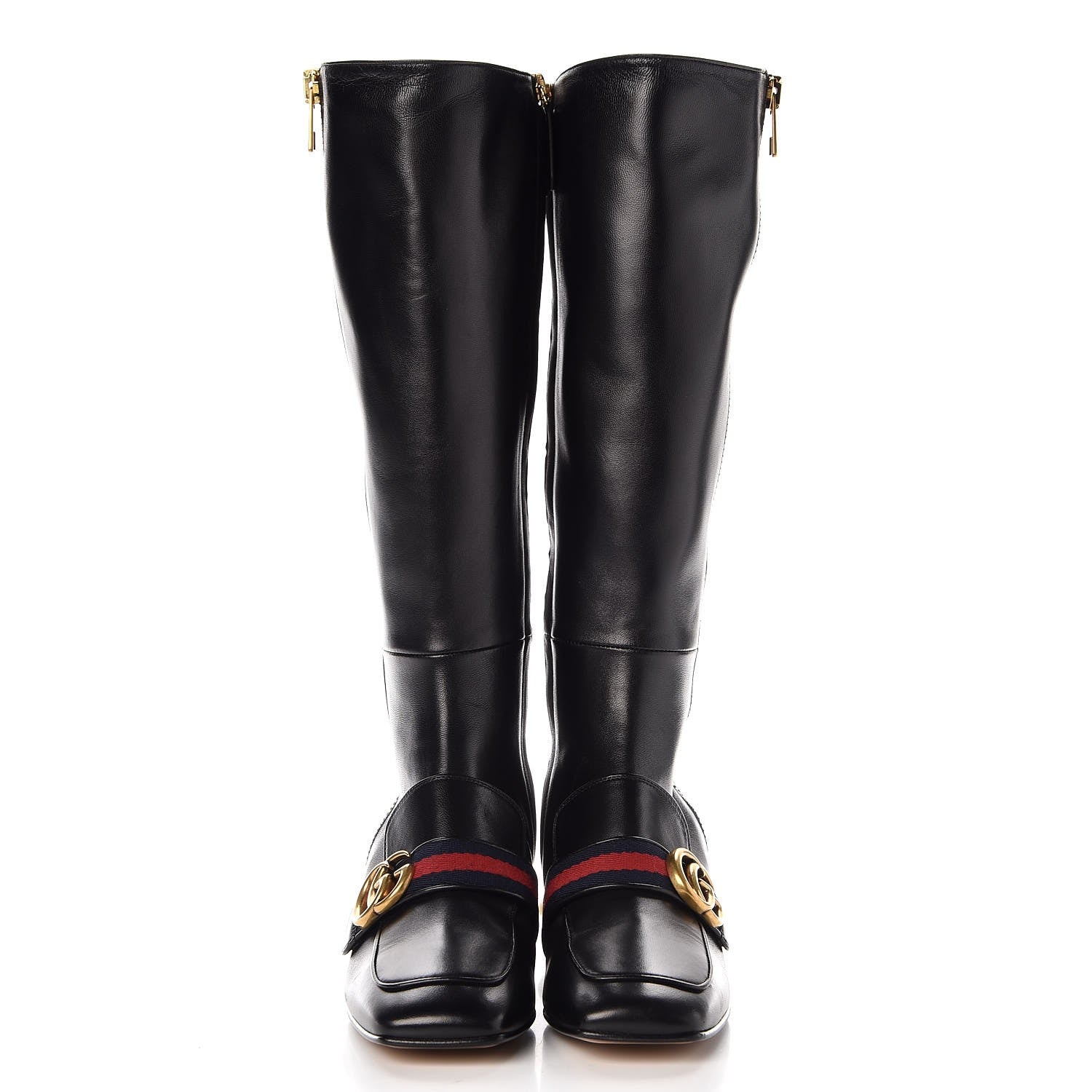 Gucci Nappa Web Pearl Embellished GG Full Zip Boots 35 Black 2 of 8