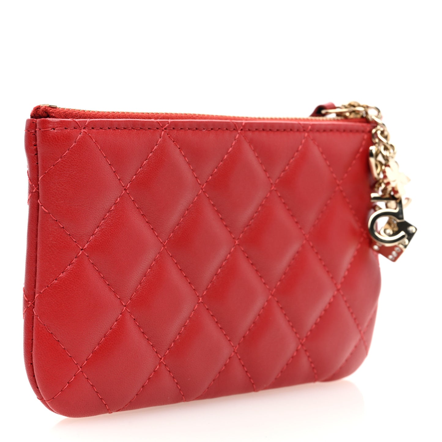 Lambskin Quilted Small Casino Cosmetic Case Red