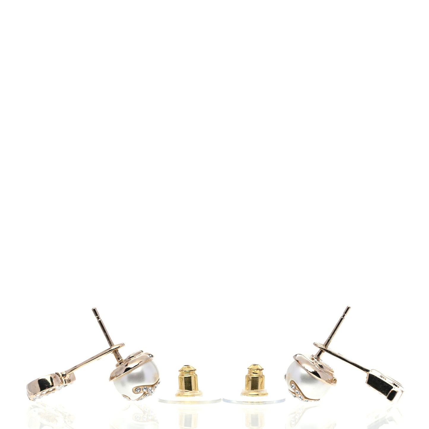 Pearl Crystal Logo Earrings Gold Pearly White