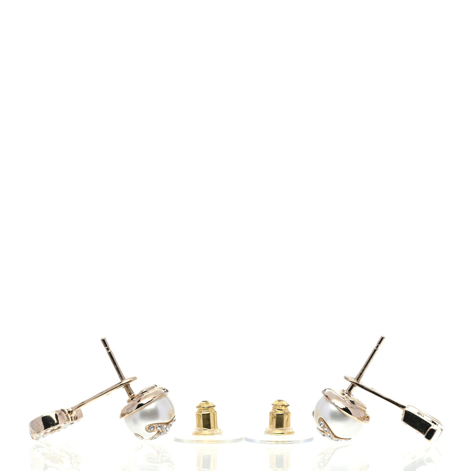 Chanel Pearl Crystal Logo Earrings Gold Pearly White 3 of 5