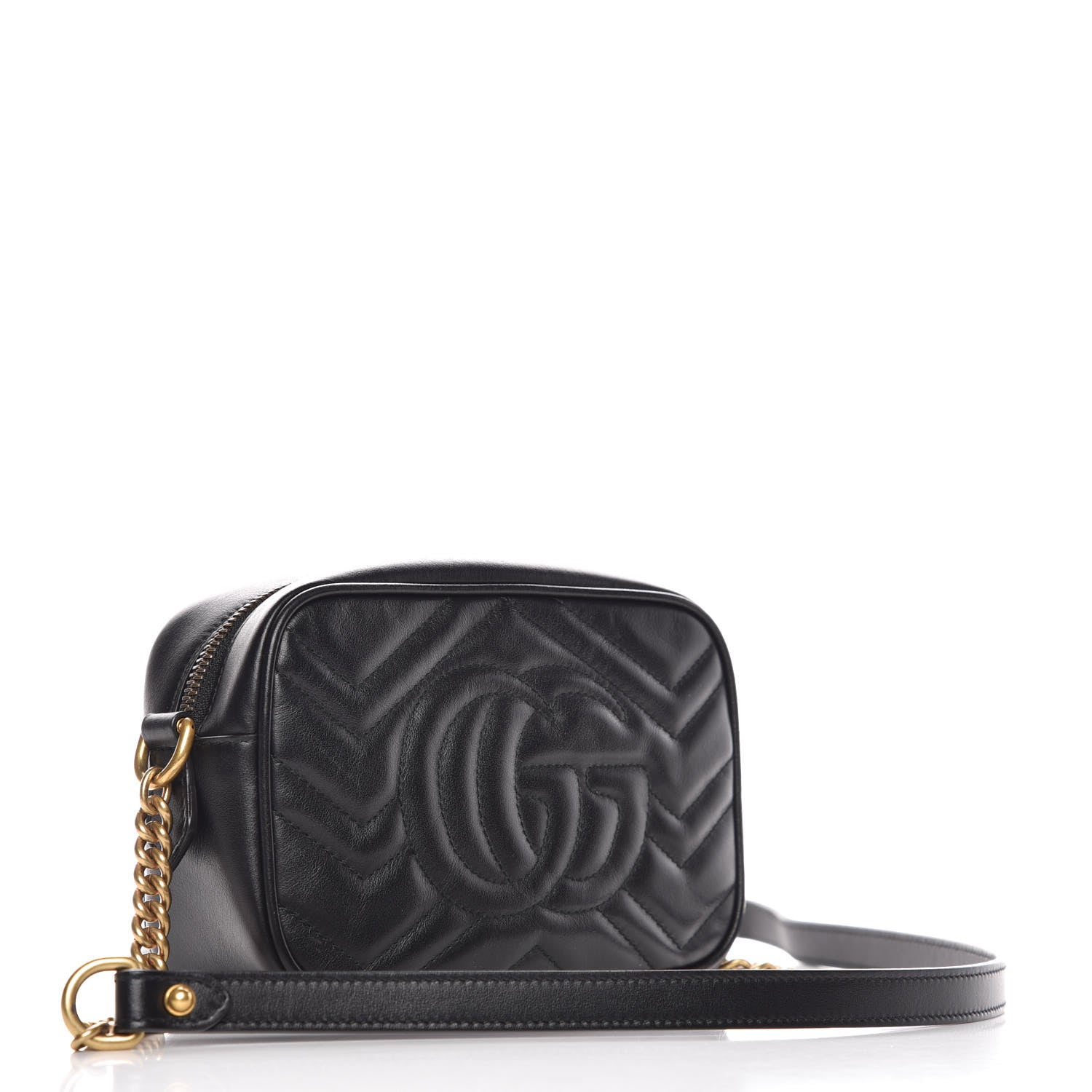 Gucci Calfskin Matelasse Mini GG Marmont Chain Shoulder Bag Black 3 of 10