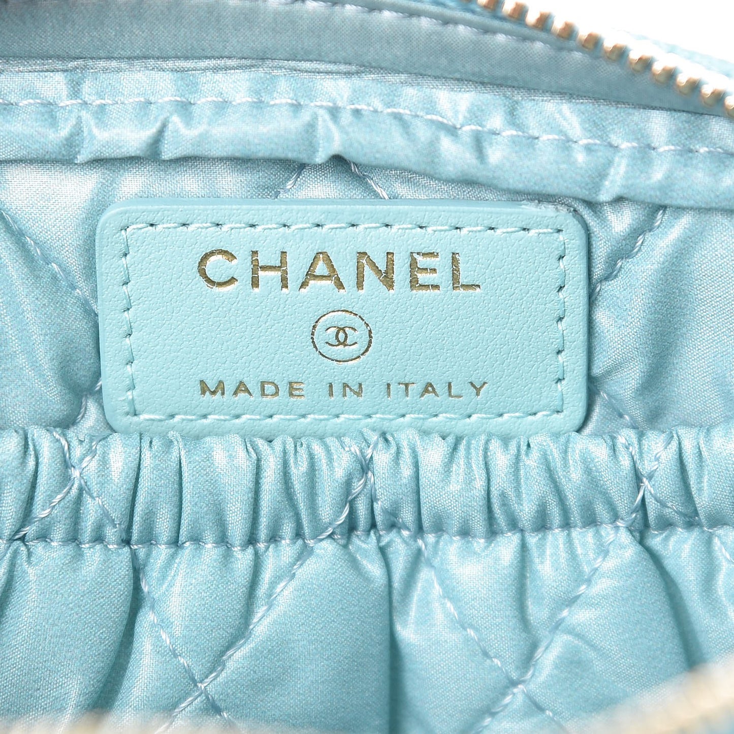 Caviar Quilted Small Curvy Pouch Cosmetic Case Light Blue