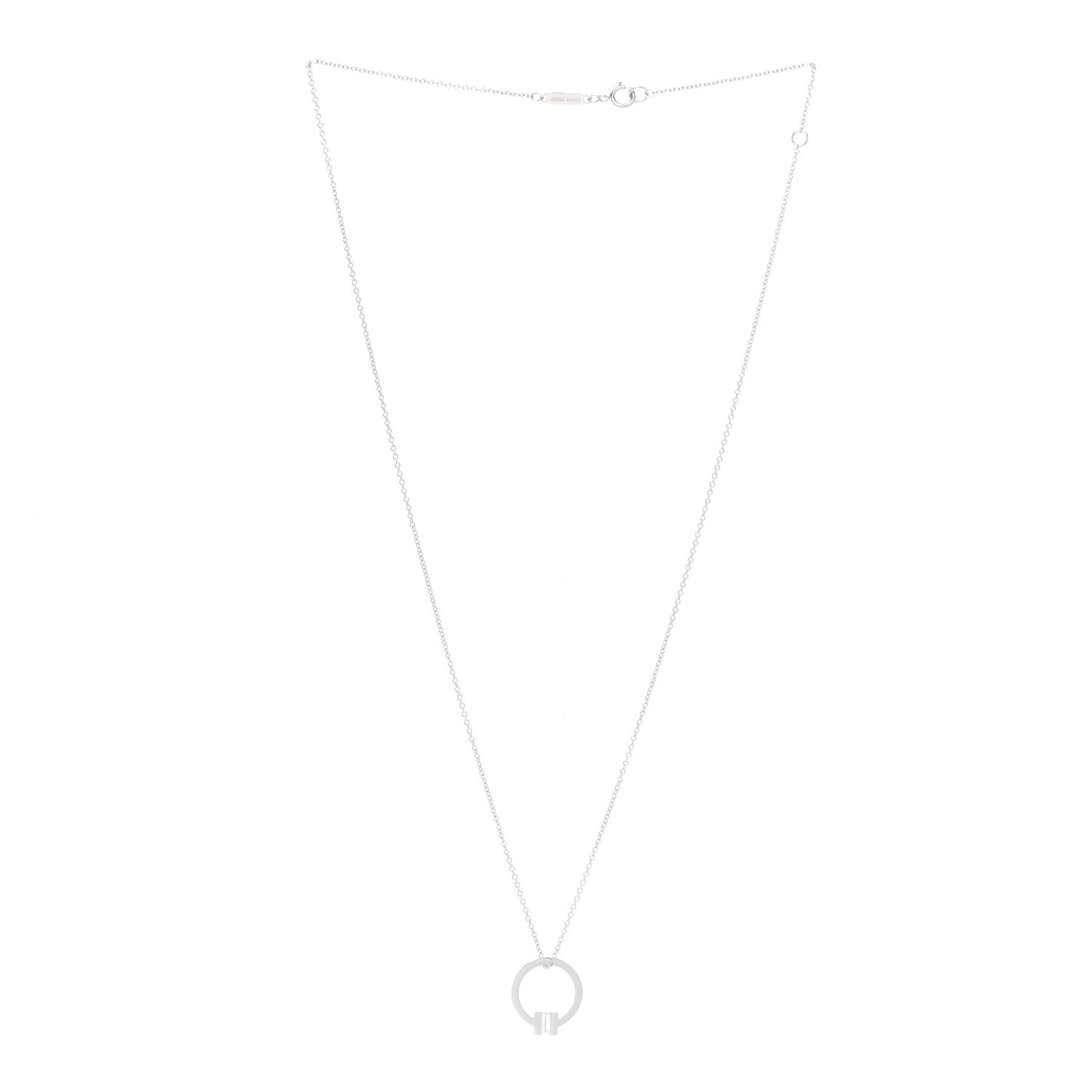 18K White Gold Diamond Tiffany T Baguette Pendant Necklace