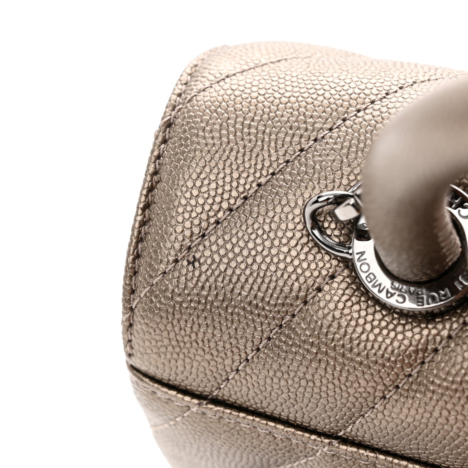 Chanel Metallic Caviar Chevron Quilted Mini Coco Handle Flap Light Gold 13 of 13