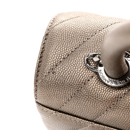 Chanel Metallic Caviar Chevron Quilted Mini Coco Handle Flap Light Gold 13 of 13