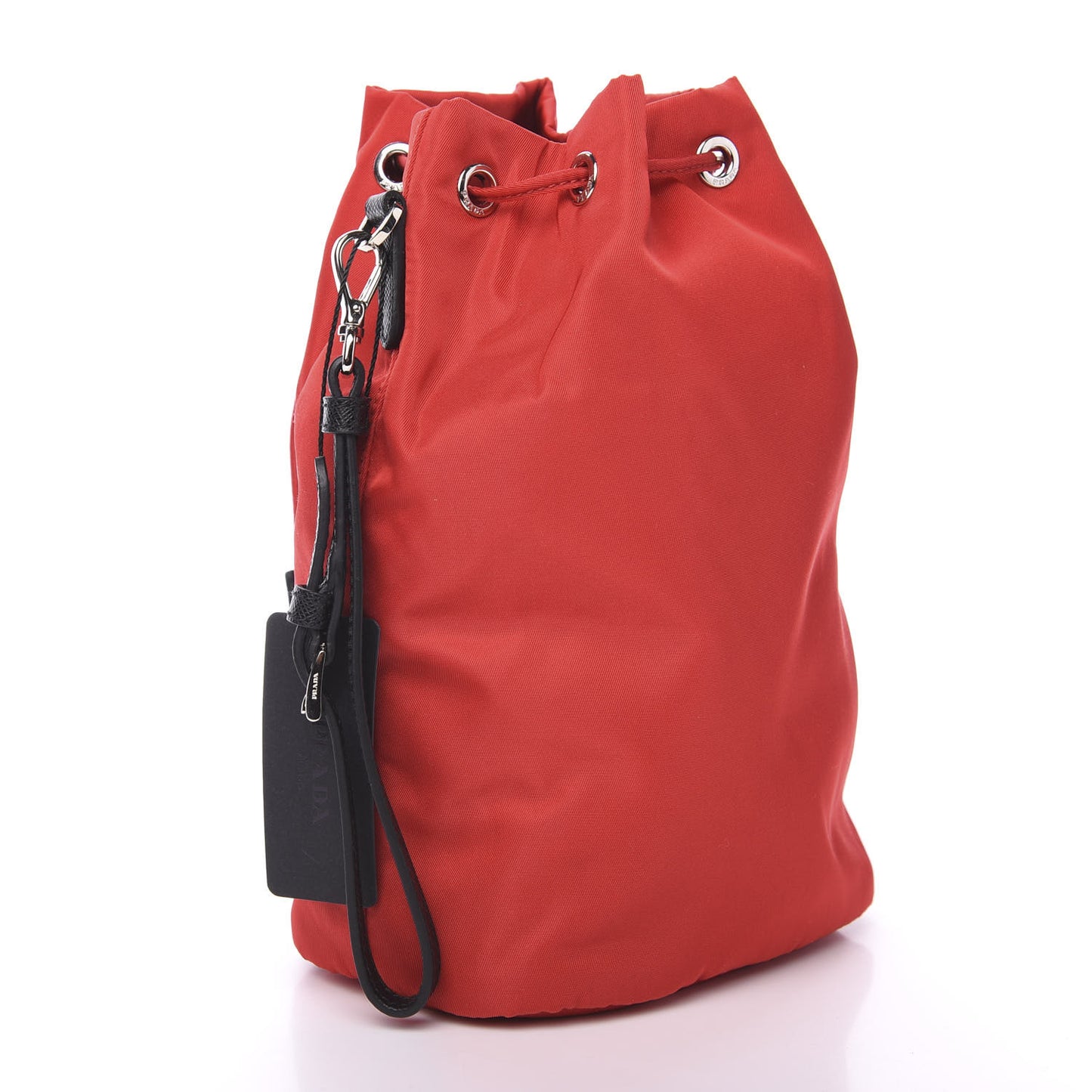 Saffiano Tessuto Nylon Bucket Wristlet Rosso