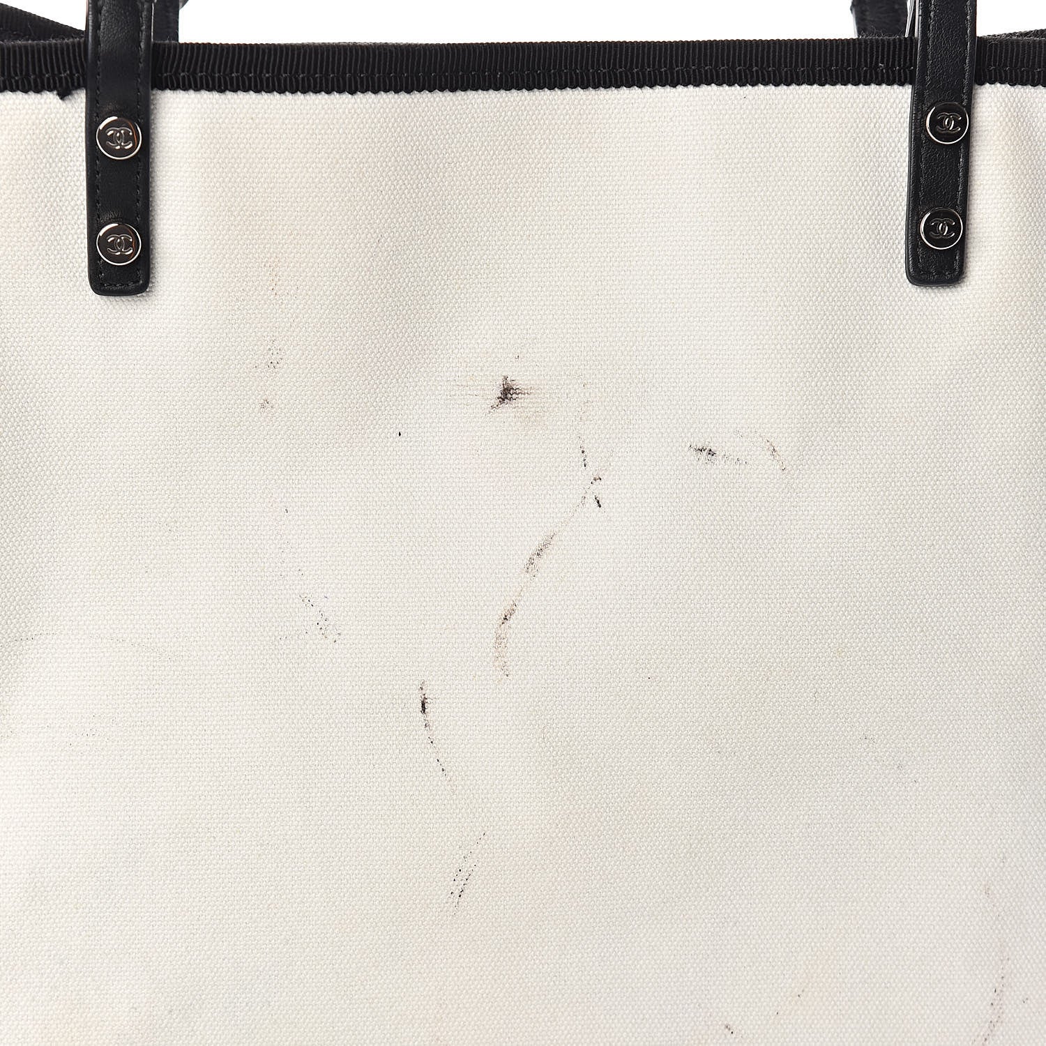 Chanel Canvas Calfskin Let's Demonstrate Small Tote White Black 8 of 11