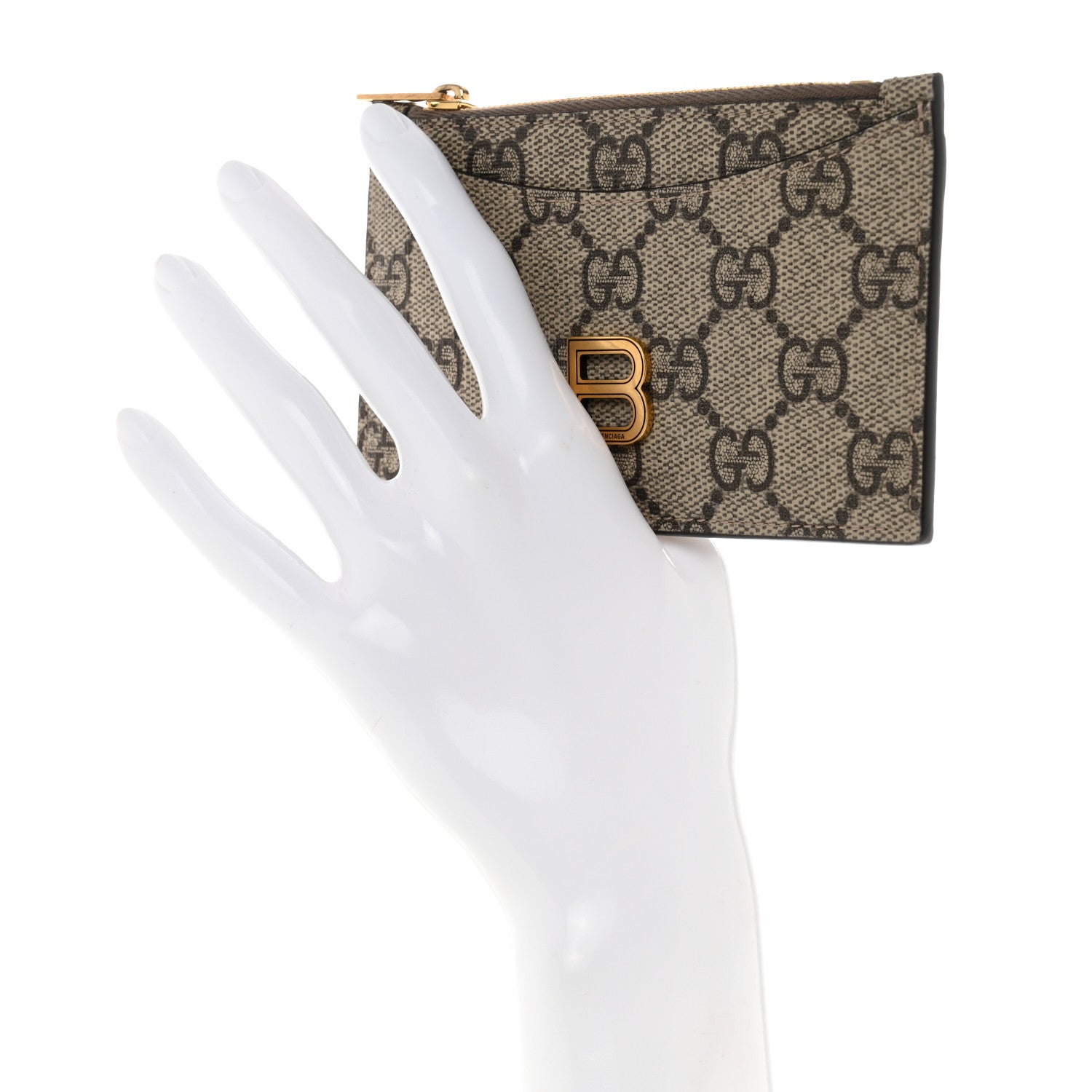 Gucci X BALENCIAGA GG Supreme Monogram Zip Card Case Beige Ebony 2 of 7