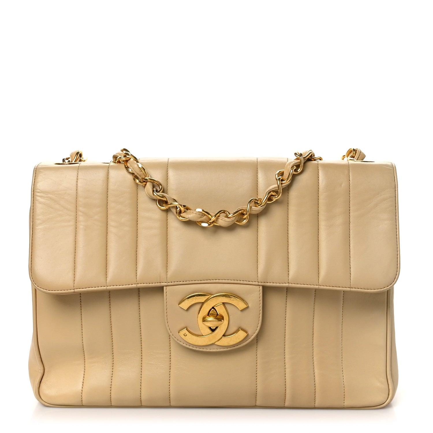 Chanel Lambskin Vertical Quilted Jumbo Single Flap Beige 1 of 10