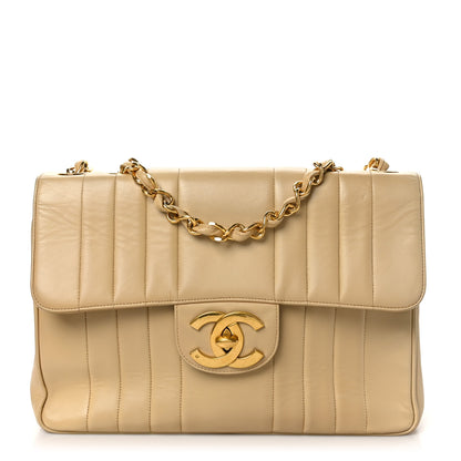 Chanel Lambskin Vertical Quilted Jumbo Single Flap Beige 1 of 10
