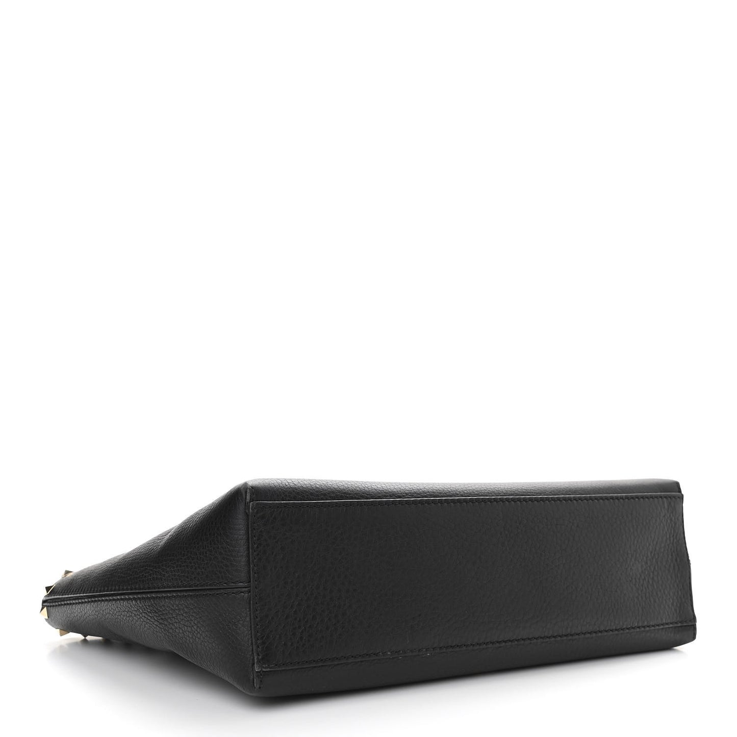 Grained Calfskin Small Rockstud Shoulder Tote Black