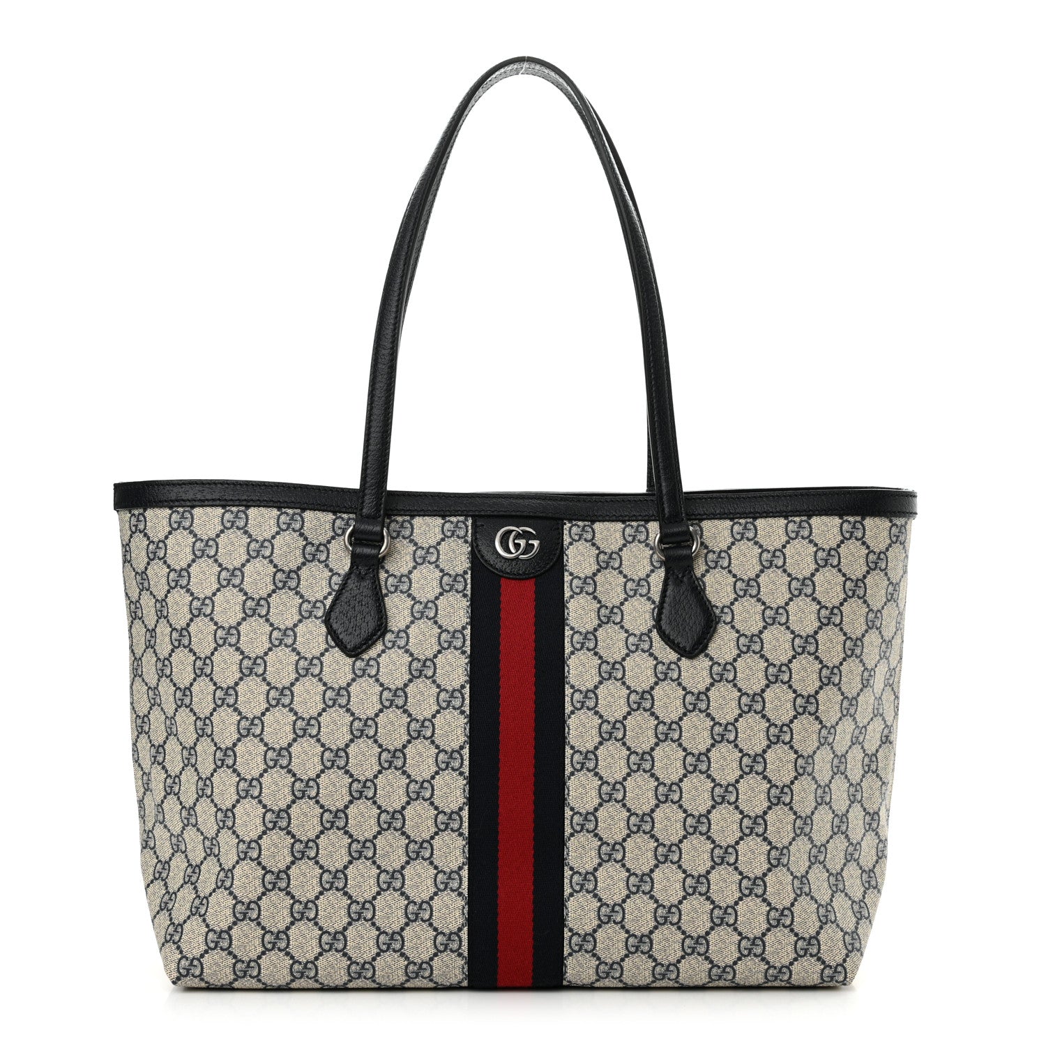 Gucci GG Supreme Monogram Textured Calfskin Web Medium Ophidia Shopping Tote Beige Blue 1 of 11
