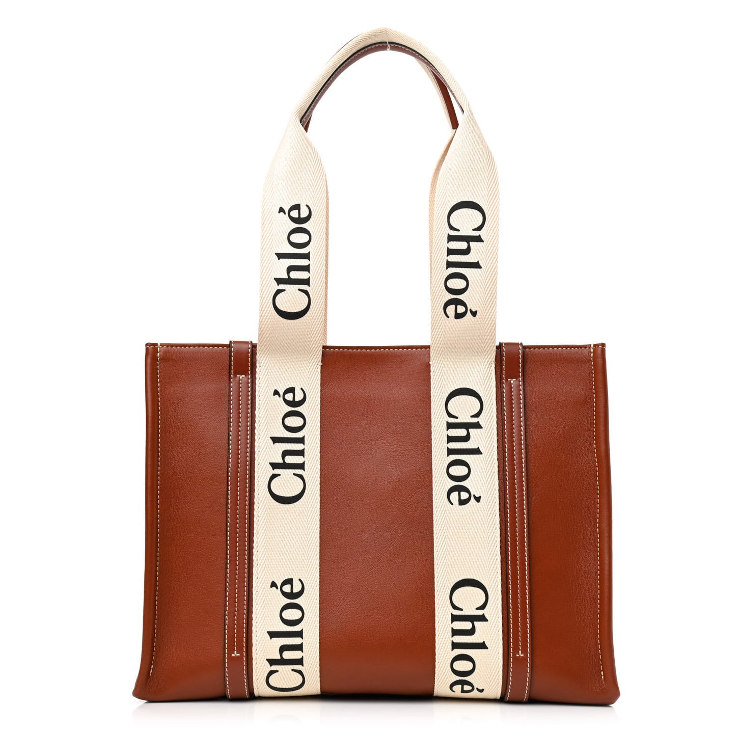 Calfskin Medium Woody Ribbon Tote Sepia Brown