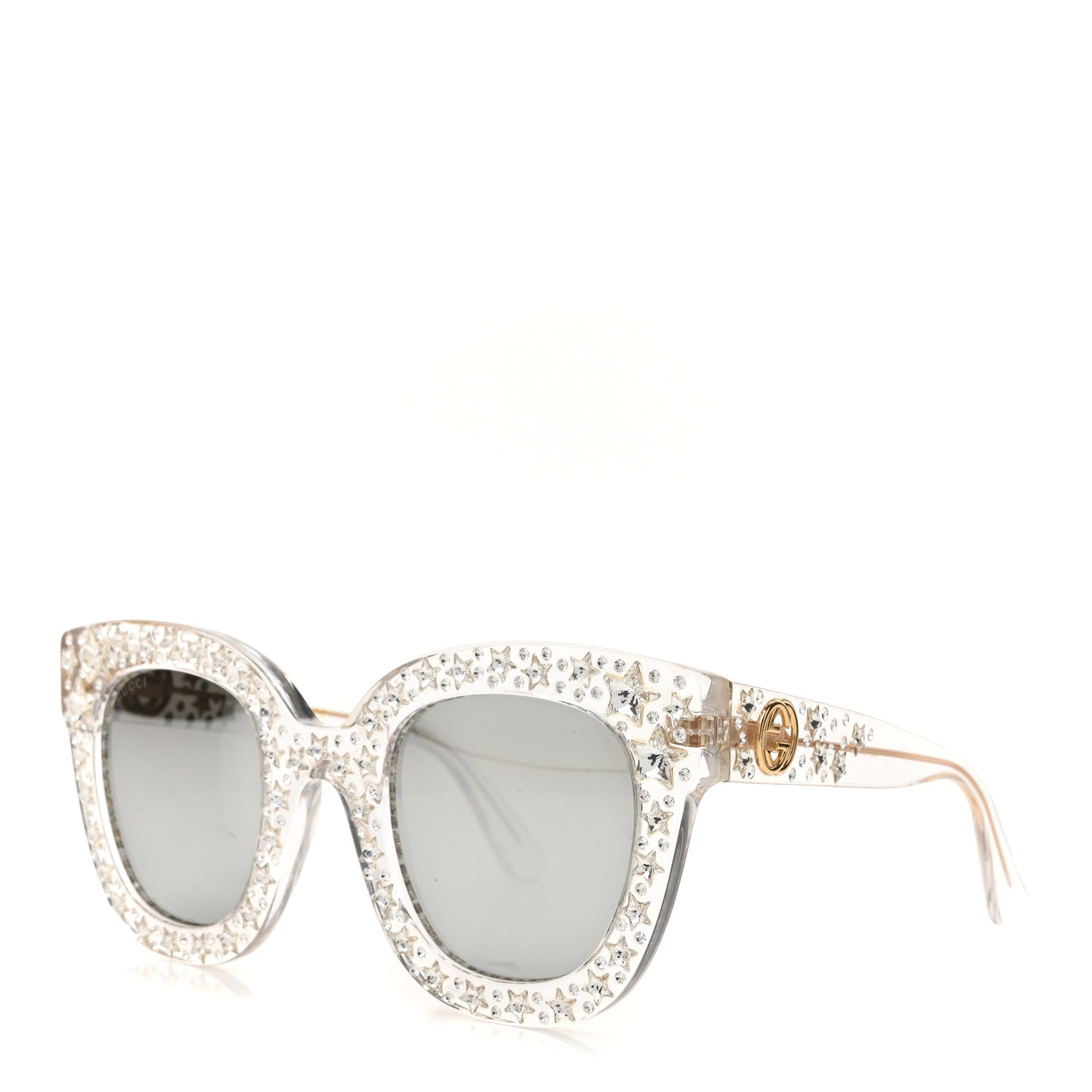 Gucci Acetate Crystal Oversize Mirrored Star Sunglasses GG0116S Ivory 1 of 8