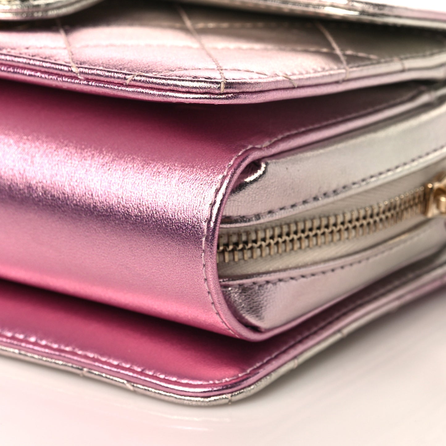 Metallic Lambskin Like A Wallet Flap Golden Pink