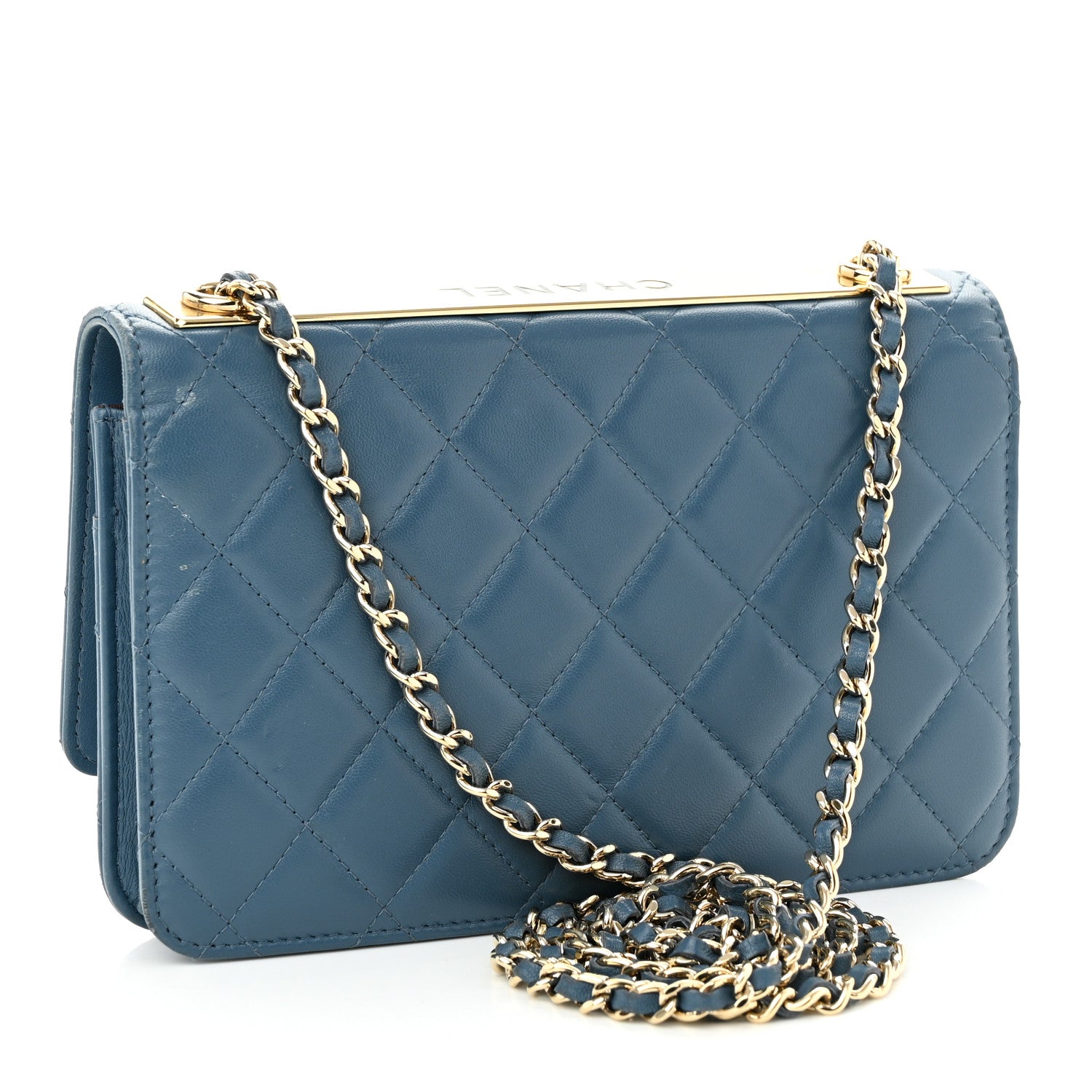Chanel Lambskin Quilted Trendy CC Wallet On Chain WOC Blue 3 of 11