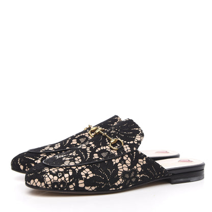 Gucci Lace Malaga Kid Womens Princetown Slippers 40 Black Skin Rose 3 of 9