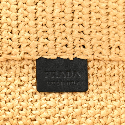 Prada Yarn Raffia Effect Crochet Embroidered Logo Tote Naturale 5 of 9