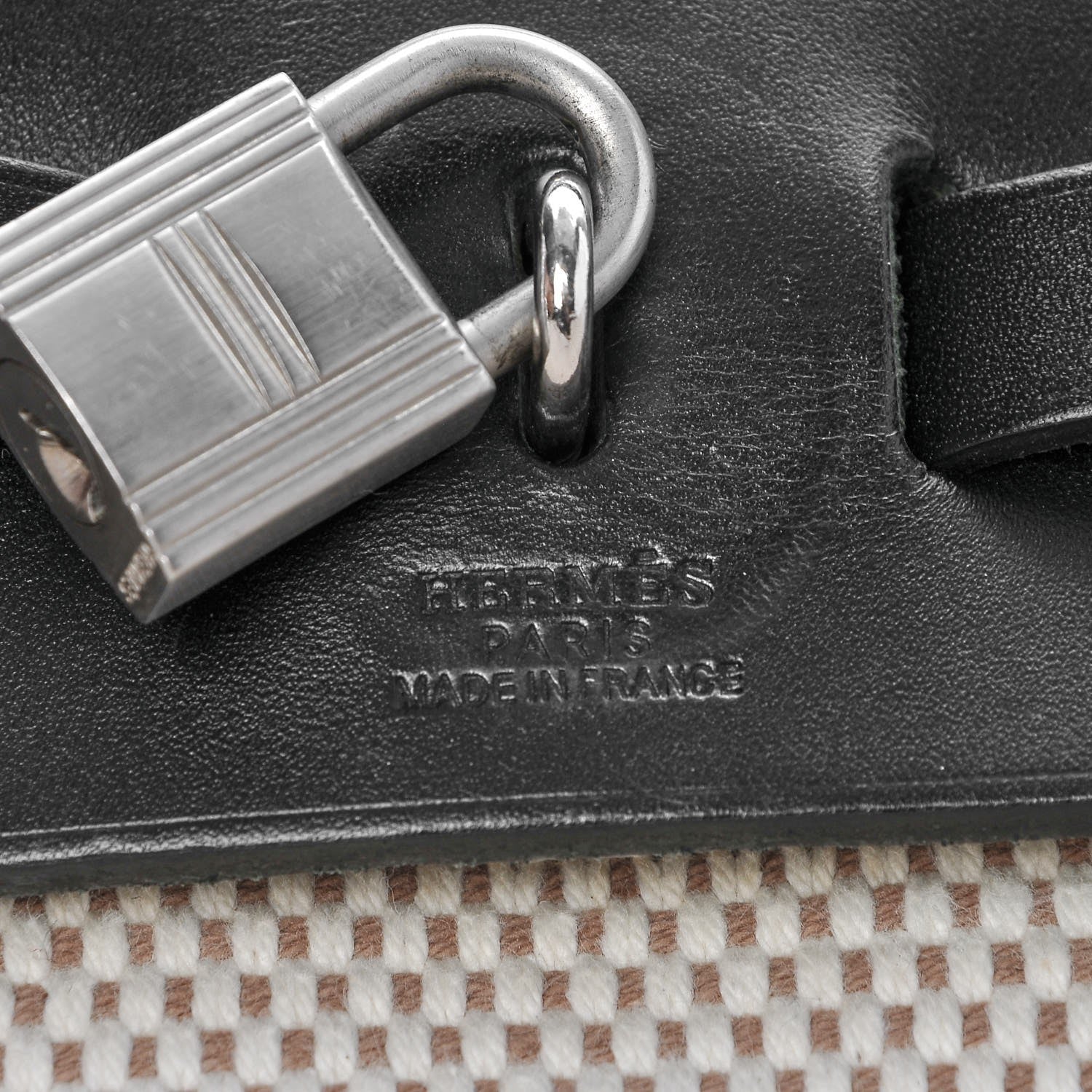 Hermes Toile Vache Calfskin Herbag 30 PM Black Natural 14 of 18
