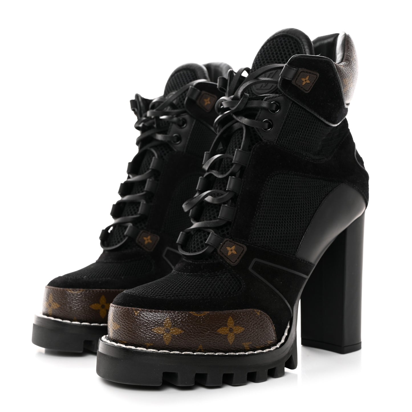 Suede Calfskin Monogram Star Trail Ankle Boots 38.5 Black
