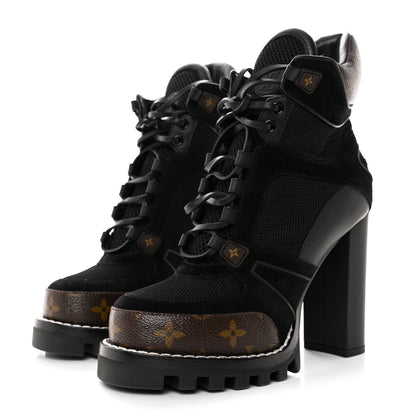 Louis Vuitton Suede Calfskin Monogram Star Trail Ankle Boots 38.5 Black 3 of 10