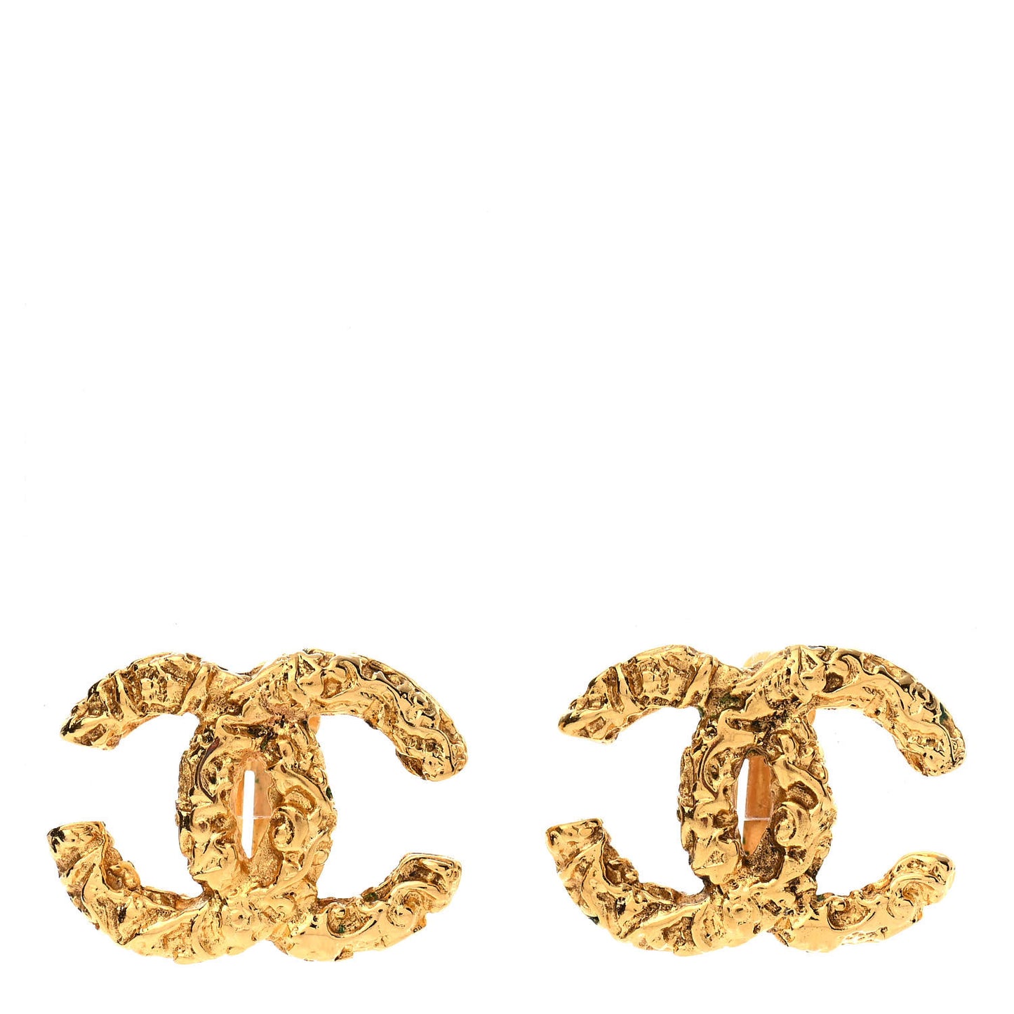 Textured CC Clip On Earrings Gold