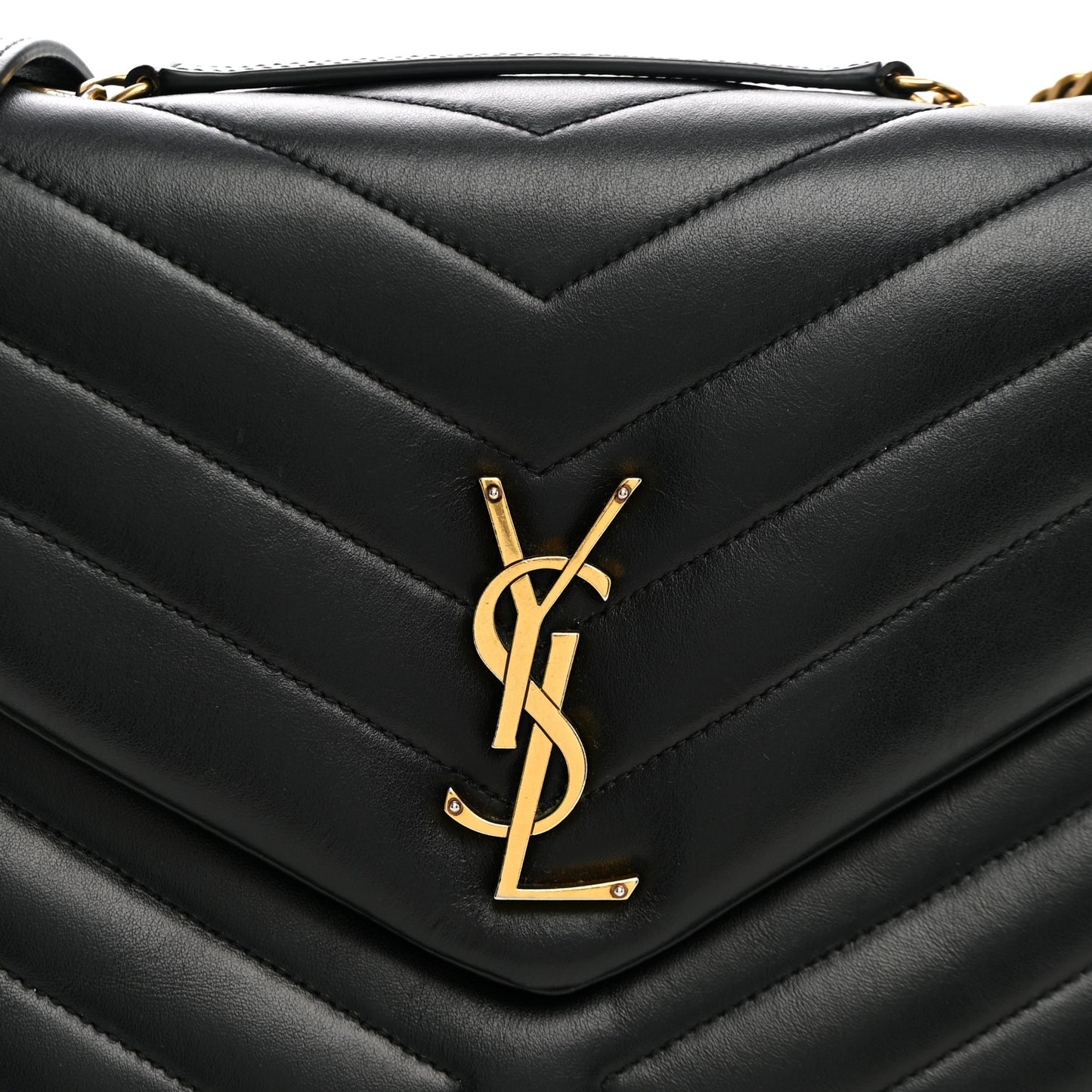 Calfskin Y Quilted Monogram Medium Loulou Chain Satchel Black