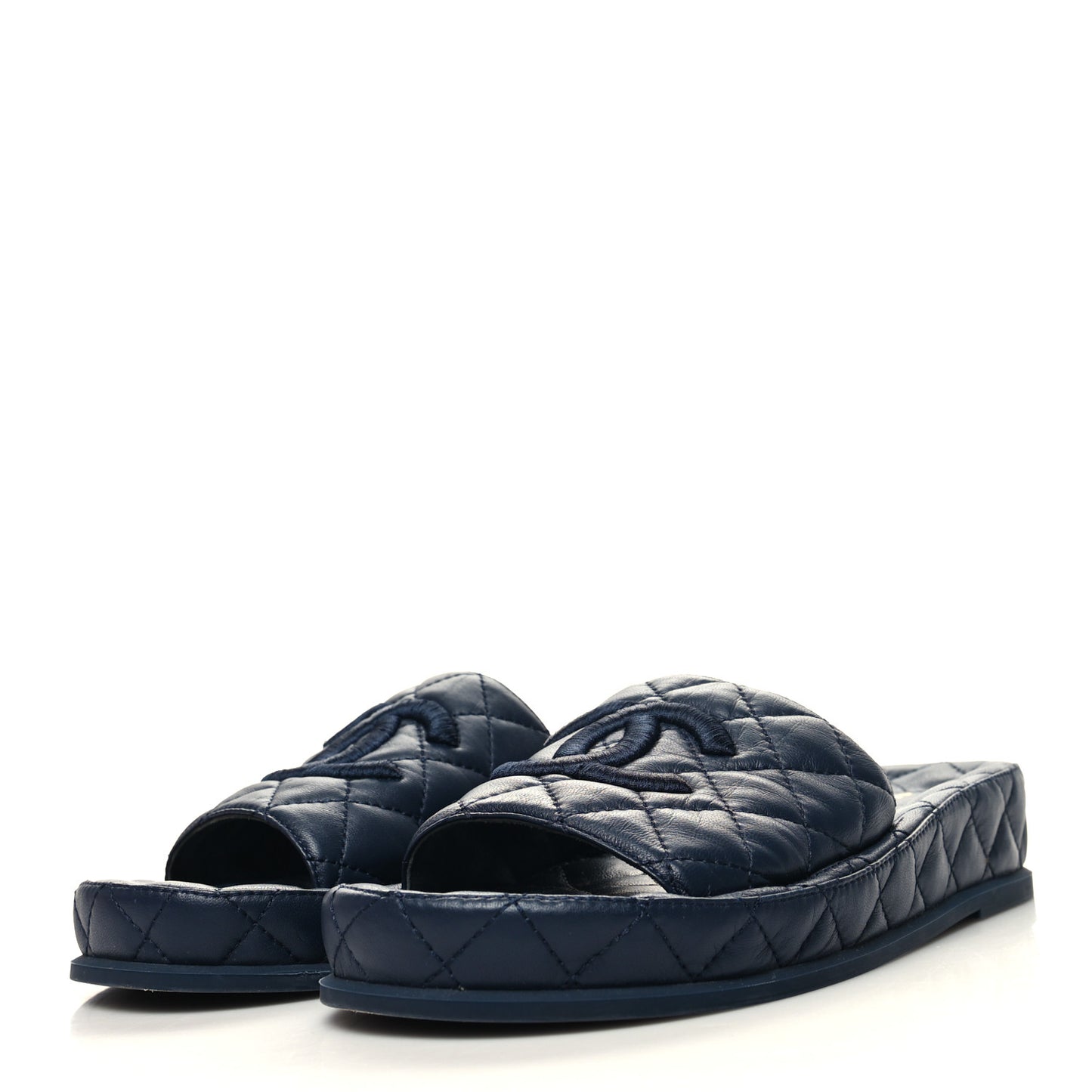 Lambskin Quilted CC Mules Sandals 37 Navy