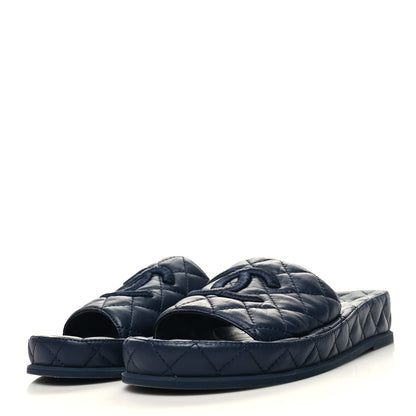 Chanel Lambskin Quilted CC Mules Sandals 37 Navy 3 of 8