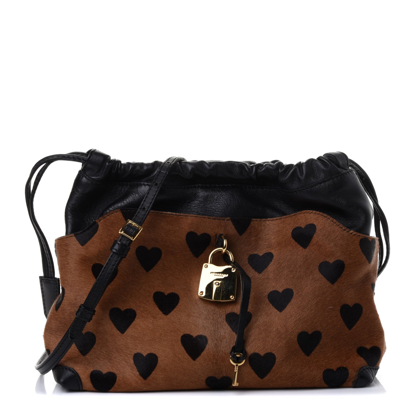 Calf Hair Heart Print Little Crush Dark Camel Black